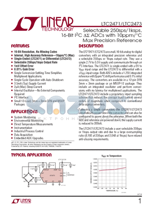 LTC2471IMSPBF datasheet - Selectable 250sps/1ksps, 16-Bit I2C DS ADCs with 10ppm/`C Max Precision Reference