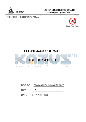 LFD415-64-XX-RP75-PF datasheet - FOUR DIGIT LED DISPLAY(0.39Inch)