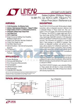 LTC2471CMSTRPBF datasheet - Selectable 250sps/1ksps, 16-Bit I2C DS ADCs with 10ppm/`C Max Precision Reference
