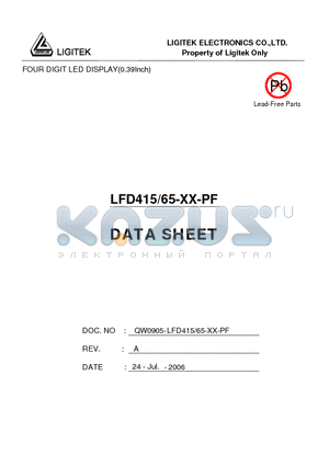 LFD415-65-XX-PF datasheet - FOUR DIGIT LED DISPLAY(0.39Inch)
