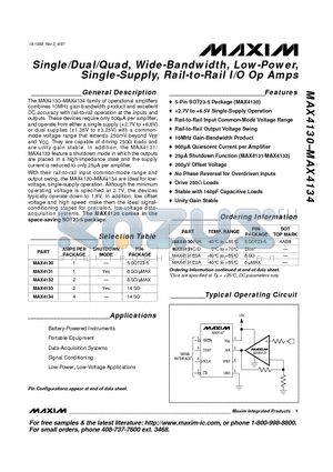 MAX4132ESA datasheet - Single/Dual/Quad, Wide-Bandwidth, Low-Power, Single-Supply, Rail-to-Rail I/O Op Amps