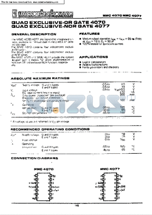 MMC4077 datasheet - QUAD EXCLUSIVE-OR GATE 4070, QUAD EXCLUSIVE-NOR GATE 4077