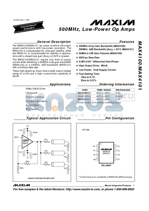 MAX4100-MAX4101 datasheet - 500MHz, Low-Power Op Amps