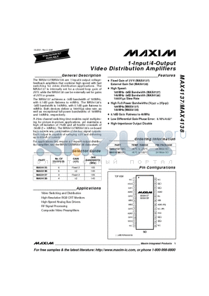 MAX4138 datasheet - 1-Input/4-Output Video Distribution Amplifiers