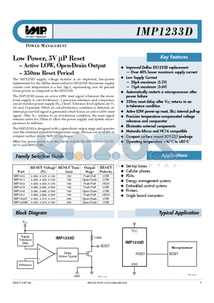 IMP1233DZ-5/T datasheet - Low Power, 5V, lP Reset