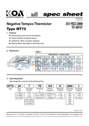 NT732ATTD103L3200J datasheet - Negative Tempco Thermistor