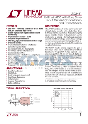 LTC2481IDD-PBF datasheet - 16-Bit DS ADC with Easy Drive Input Current Cancellation and I2C Interface