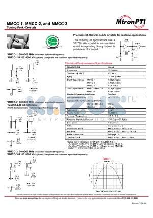 MMCC-2 datasheet - Tuning Fork Crystals