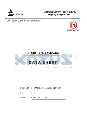 LFD4K5-61-XX-F5-PF datasheet - FOUR DIGIT LED DISPLAY (0.39 Inch)