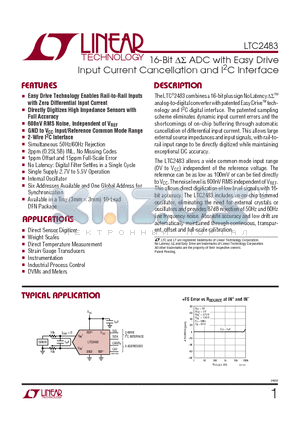 LTC2483 datasheet - 16-Bit DS ADC with Easy Drive Input Current Cancellation and I2C Interface