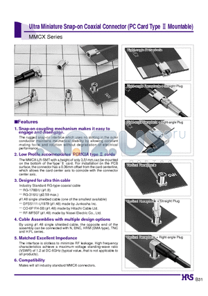 MMCX-P-SMT datasheet - Ultra Miniature Snap-on Coaxial Connector (PC Card Type 2 Mountable)