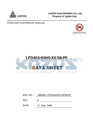 LFD4K5-63HS-XX-S9-PF datasheet - FOUR DIGIT LED DISPLAY (0.39 Inch)