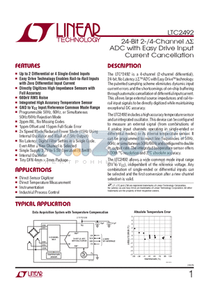 LTC2492CDE-TRPBF datasheet - 24-Bit 2-/4-Channel DS ADC with Easy Drive Input Current Cancellation