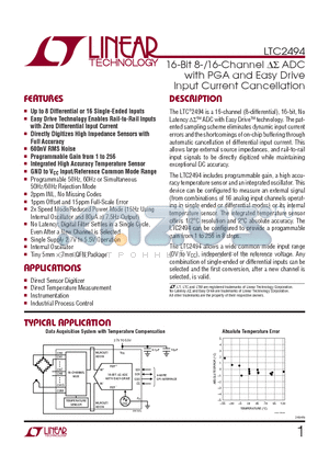 LTC2494CUHF-PBF datasheet - 16-Bit 8-/16-Channel DS ADC with PGA and Easy Drive Input Current Cancellation