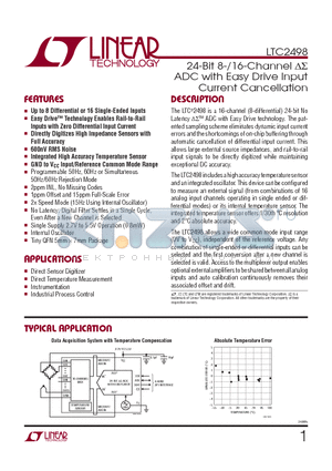 LTC2498IUHF-TRPBF datasheet - 24-Bit 8-/16-Channel DS ADC with Easy Drive Input Current Cancellation