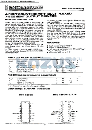 MMC22925 datasheet - 4 DIGIT COUNTERS WITH MULTIPLEXED 7 SEGMENT OUTPUT DRIVERS