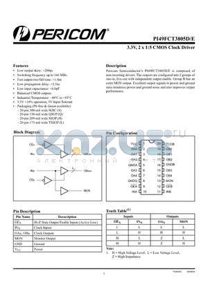 PI49FCT3805D datasheet - 3.3V, 2 x 1:5 CMOS Clock Driver