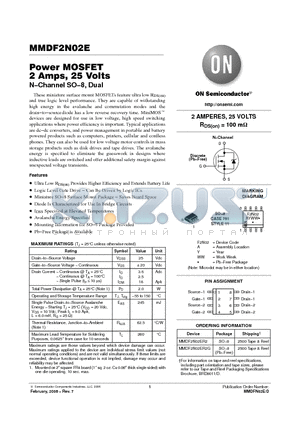 MMDF2N02E datasheet - Power MOSFET 2 Amps, 25 Volts N−Channel SO−8, Dual