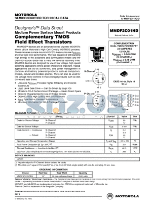 MMDF2C01HD datasheet - COMPLEMENTARY DUAL TMOS POWER FET 2.0 AMPERES 12 VOLTS