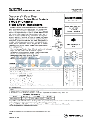 MMDF2P01HD datasheet - DUAL TMOS POWER FET 2.0 AMPERES 12 VOLTS