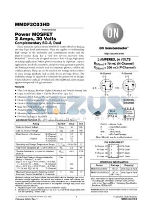 MMDF2C03HD datasheet - Power MOSFET 2 Amps, 30 Volts Complementary SO-8, Dual