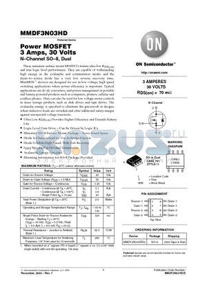 MMDF3N03HDR2 datasheet - Power MOSFET 3 Amps, 30 Volts