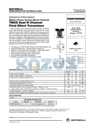MMDF3N06HD datasheet - DUAL TMOS POWER MOSFET 60 VOLTS