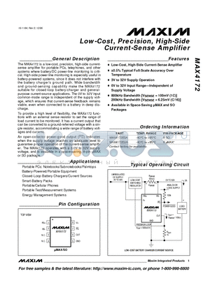MAX4172EUA datasheet - Low-Cost, Precision, High-Side Current-Sense Amplifier