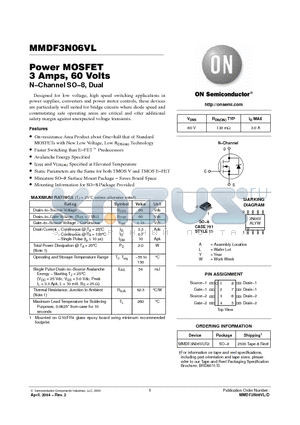 MMDF3N06VL datasheet - Power MOSFET 3 Amps, 60 Volts N−Channel SO−8, Dual