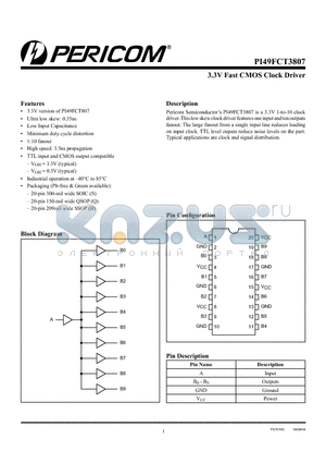 PI49FCT3807S datasheet - 3.3V Fast CMOS Clock Driver