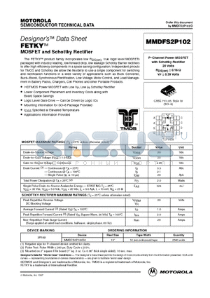 MMDFS2P102 datasheet - P-Channel Power MOSFET with Schottky Rectifier 20 Volts