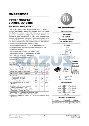 MMDFS3P303-D datasheet - Power MOSFET 3 Amps, 30 Volts