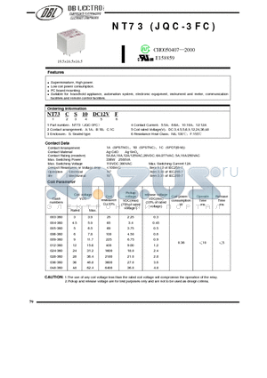 NT73AS10DC12V datasheet - Superminiature, High power. / Low coil power consumption.