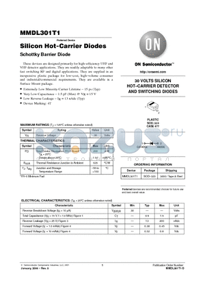 MMDL301T1 datasheet - Silicon Hot-Carrier Diodes