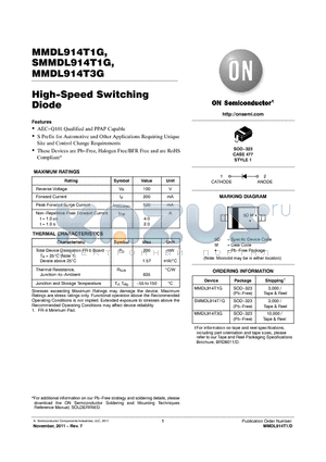 MMDL914T1G datasheet - High-Speed Switching Diode