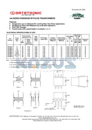 PT10910 datasheet - WIDEBAND RF/PULSE TRANSFORMERS