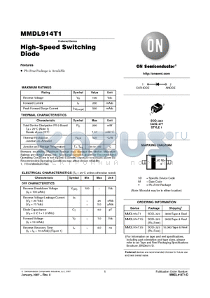 MMDL914T3G datasheet - High−Speed Switching Diode