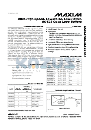 MAX4200-MAX4205 datasheet - Ultra-High-Speed, Low-Noise, Low-Power, SOT23 Open-Loop Buffers