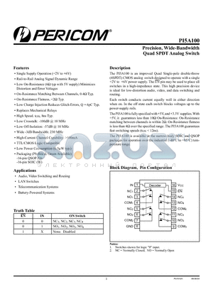 PI5A100Q datasheet - Precision, Wide-Bandwidth Quad SPDT Analog Switch