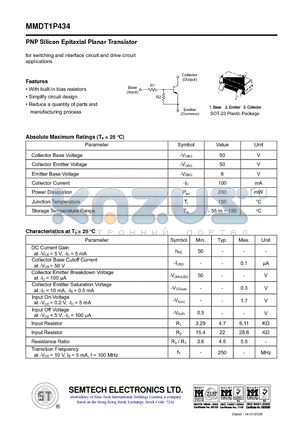 MMDT1P434 datasheet - PNP Silicon Epitaxial Planar Transistor