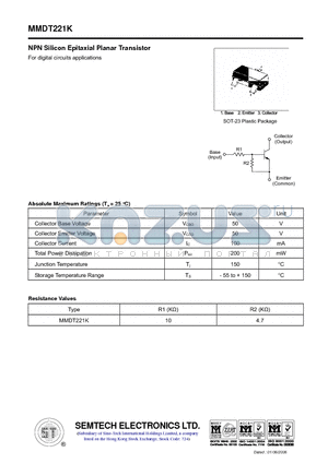 MMDT221K datasheet - NPN Silicon Epitaxial Planar Transistor