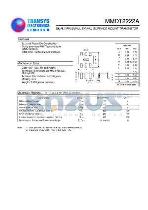 MMDT2222A datasheet - DUAL NPN SMALL SIGNAL SURFACE MOUNT TRANSISTOR