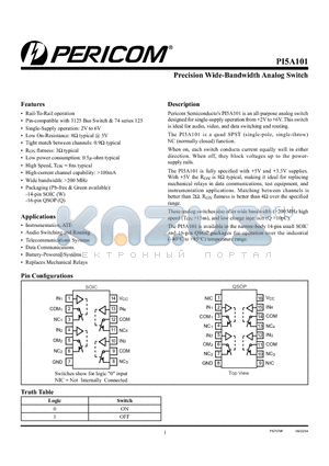 PI5A101Q datasheet - Precision Wide-Bandwidth Analog Switch