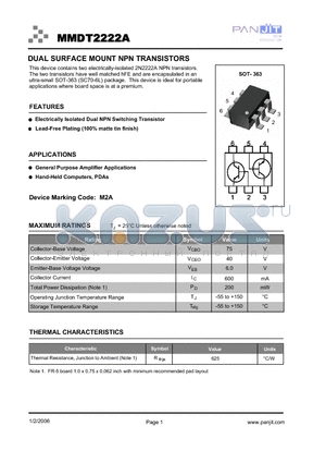 MMDT2222AT/R13 datasheet - DUAL SURFACE MOUNT NPN TRANSISTORS