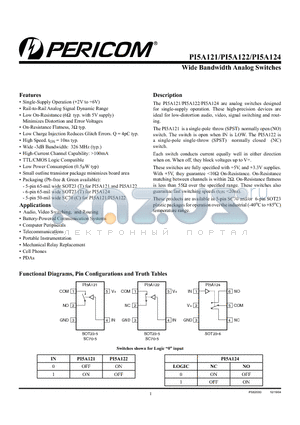 PI5A121CEX datasheet - Wide Bandwidth Analog Switches