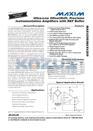 MAX4208 datasheet - Ultra-Low Offset/Drift, Precision Instrumentation Amplifiers with REF Buffer