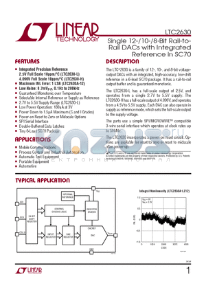 LTC2630-HZ12 datasheet - Single 12-/10-/8-Bit Rail-to-Rail DACs with Integrated Reference in SC70