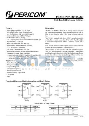 PI5A124TX datasheet - Wide Bandwidth Analog Switches