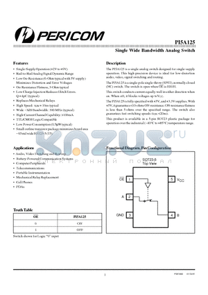 PI5A125TX datasheet - Single Wide Bandwidth Analog Switch