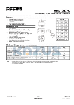 MMDT2907A datasheet - DUAL PNP SMALL SIGNAL SURFACE MOUNT TRANSISTOR